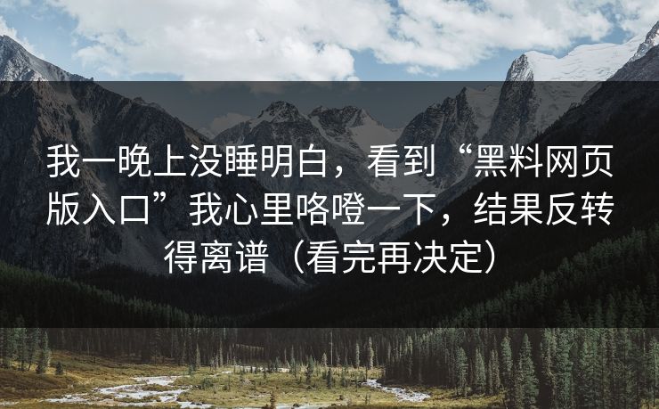 我一晚上没睡明白，看到“黑料网页版入口”我心里咯噔一下，结果反转得离谱（看完再决定）